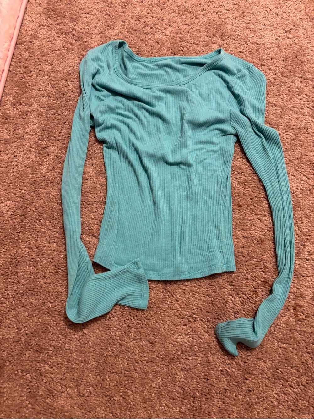Ribbed Long-Sleeve Top in Teal
